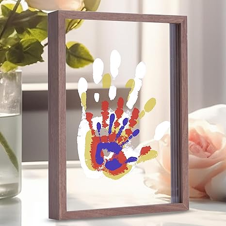 Family Handprint Kit, DIY Craft Keepsake Wooden Frame, Endless Gift Set, Non-Toxic Paints, Transparent Sheets