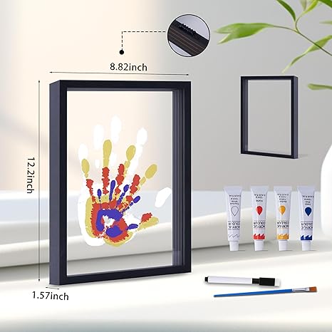 Family Handprint Kit, DIY Craft Keepsake Wooden Frame, Endless Gift Set, Non-Toxic Paints, Transparent Sheets