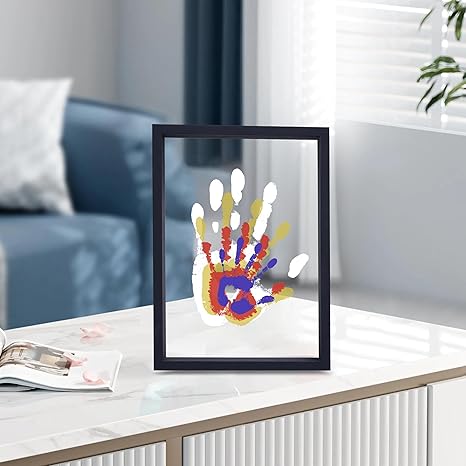 Family Handprint Kit, DIY Craft Keepsake Wooden Frame, Endless Gift Set, Non-Toxic Paints, Transparent Sheets