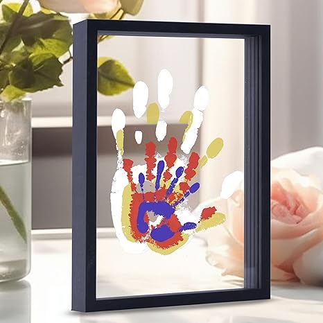 Family Handprint Kit, DIY Craft Keepsake Wooden Frame, Endless Gift Set, Non-Toxic Paints, Transparent Sheets