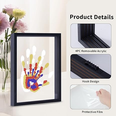 Family Handprint Kit, DIY Craft Keepsake Wooden Frame, Endless Gift Set, Non-Toxic Paints, Transparent Sheets
